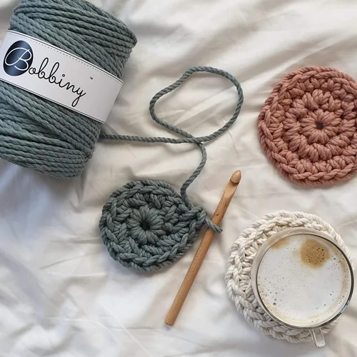 Miniatura 3 de Bobbiny Cordón de macramé regular de 0.118 in y 3 capas (aguamarina), 108yds/330 pies (100% algodón reciclado)