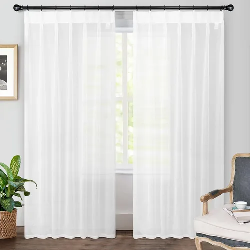 Miniatura 2 de DriftAway Cortinas plisadas transparentes de 96 pulgadas de largo, juego de 2 paneles con pestaña trasera, cortinas verticales traslúcidas
