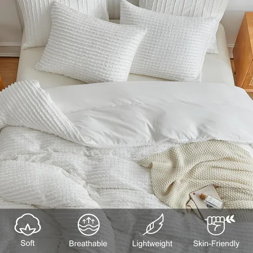 Miniatura 3 de WARMDERN Juego de funda de edredón bohemio tamaño individual, juego de ropa de cama de microfibra a rayas blancas, 2 piezas, ultra suave, Blanco