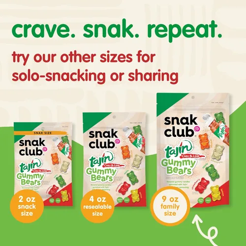 Miniatura 7 de Snak Club Tajin Ositos Gomosos, Gomitas de Dulce de Frutas Surtidas con Condimento de Chile y Lima, Suaves, Aperitivos Sin Gluten y Veganos, Bolsa