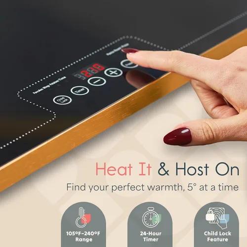Miniatura 4 de ThermaPlate - Bandeja de calentamiento grande Calentador eléctrico de alimentos de vidrio de 31.5 x 17.5 pulgadas para cocina, fiestas y bufés