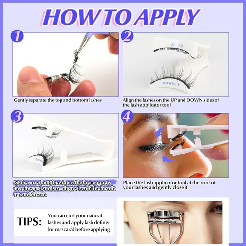 Miniatura 6 de Pestañas magnéticas con aplicador, pestañas magnéticas reutilizables sin delineador de ojos, anime natural, sin necesidad de pegamento, pestañas