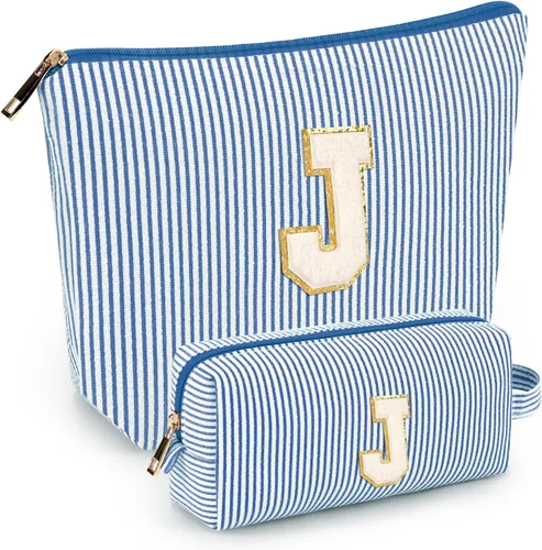 Miniatura 33 de 2 piezas de bolsas de maquillaje iniciales para mujeres: bolsa de cosméticos para viaje y artículos de tocador - Regalos de cumpleaños para niñas