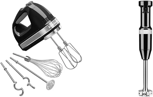 KitchenAid Batidora de mano digital de 9 velocidades con accesorios Turbo Beater II y batidor profesional, color negro ónix y batidora de mano con