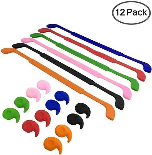 SENHAI Paquete de 6 correas de silicona antideslizantes para lentes con 6 pares de ganchos de agarre para las orejas, soporte suave para lentes para
