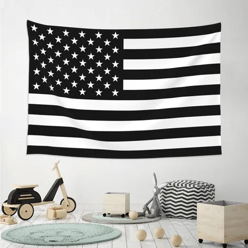Miniatura 5 de JUHIOPOI Tapiz de bandera estadounidense en blanco y negro, para decoración de pared, pancarta colgante de arte para dormitorio, sala de estar