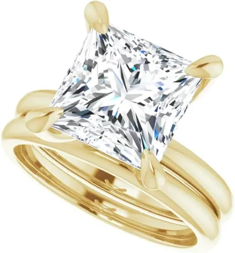 Miniatura 2 de Juego de anillos de compromiso hechos a mano de plata 925, oro macizo de 10K14K18K, 4 quilates de corte princesa, juego de anillos de boda