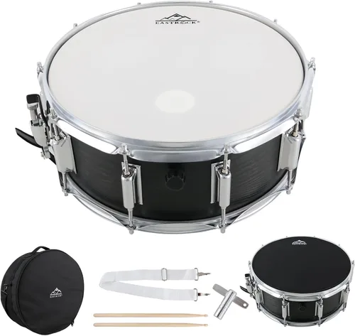 Miniatura 15 de EASTROCK Juego de batería de caja de 14 x 5.5 pulgadas para estudiantes principiantes con bolsa de concierto, baquetas, soporte, llaves de tambor