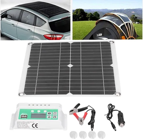 Miniatura 7 de Kit de panel solar de 40 W 18 V, doble puerto USB monocristalino de silicio flexible con controlador de carga solar de 60 A para ciclismo