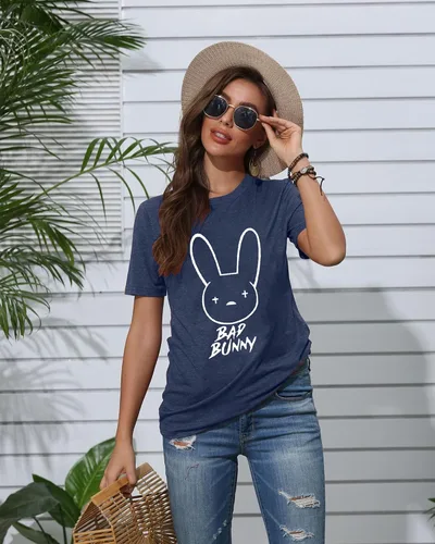 Miniatura 2 de Bad Bunny - Camiseta de Pascua para mujer, diseño divertido de conejo, para verano, vacaciones, hip hop, regalo