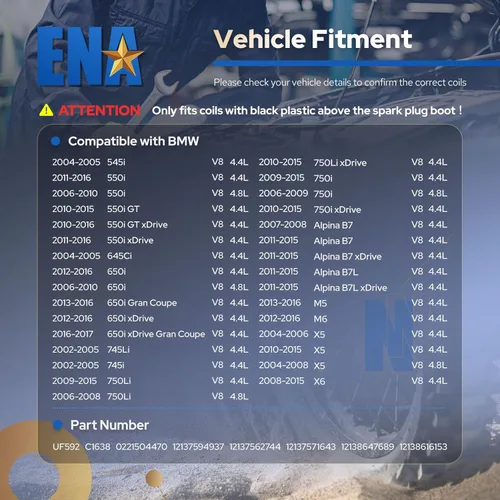 Miniatura 3 de ENA Juego de 8 bobinas de encendido compatibles con BMW 128i 135i 335i 325i 328i 330i M5 M6 525xi 528i 550i 750i N54 X3 X5 X6 Z4 4.4L 4.8L repuesto