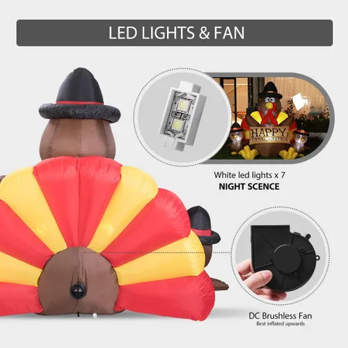 Miniatura 5 de VIVOHOME - Decoración de jardín inflable de 6 pies, figura de familia de pavos con iluminación LED para el día de Acción de Gracias