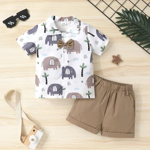 Miniatura 16 de JEELLIGULAR Conjunto de ropa de verano para bebé niño de manga corta con botones y pantalones cortos, trajes casuales para caballeros de 1 a 6 años