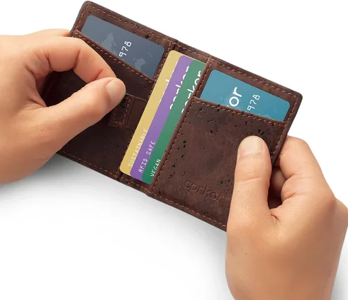 Miniatura 3 de Corkor Slim Wallet for Men, RFID Safe, Vegan Non Leather, Bi-fold Cards Cash