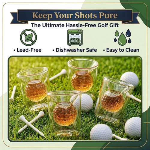 Miniatura 4 de Juego de Vasos de Chupito con Diseño de Pelota de Golf - Borosilicato de Doble Pared de 2 oz, Diseño de Pelota de Golf Hecho a Mano - Vasos