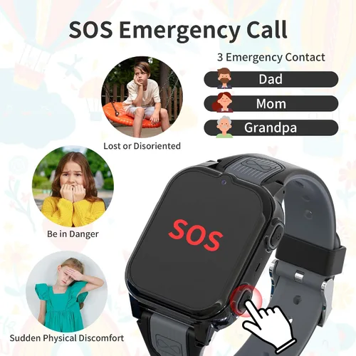 Miniatura 5 de Citfis Reloj inteligente 4G para niños con rastreador GPS, video y llamadas de voz, reloj GPS para niños de 5 a 12 años, cámara de chat SOS, Negro