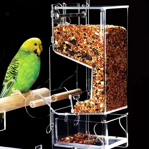 Miniatura 6 de Comedero para pájaros sin ensuciar, acrílico transparente, reduce los residuos, apto para pájaros pequeños (2 unidades)