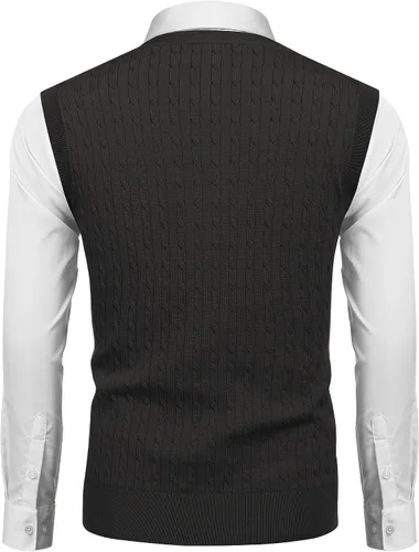 Miniatura 2 de COOFANDY Chaleco sin mangas para hombre con cuello en V, casual, tejido de cable con botones, cárdigan