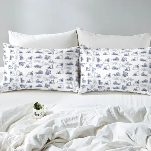 Miniatura 7 de Juego de ropa de cama de construcción, tamaño individual, para niños, camiones, juego de funda de edredón para niños, adolescentes, caricaturas