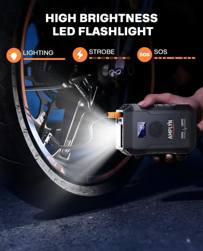 Miniatura 7 de Arrancador de batería de coche con compresor de aire de 160 PSI, 5000 A 60 W, batería de arranque portátil (todo a gas/10L diesel), caja de arranque
