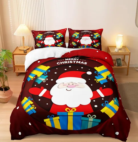 Miniatura 44 de Herside Juego de funda de edredón de Navidad, tamaño Queen, colorido patrón navideño impreso, bonita decoración navideña, microfibra suave, funda
