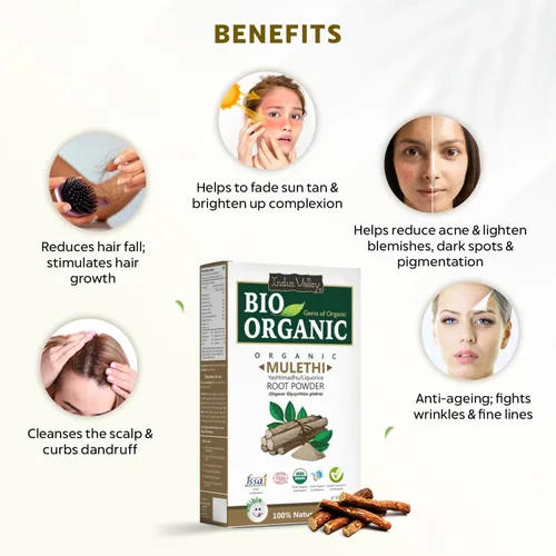 Miniatura 2 de INDUS VALLEY Polvo de raíz de regaliz 100% orgánico, polvo de mulethi puro natural Yashimadhu Regaliz Glycyrrhiza Glabra Cuidado del cabello