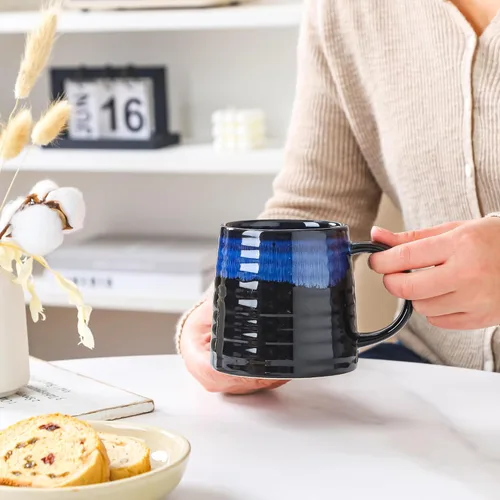 Miniatura 5 de Taza de café grande de cerámica, tazas de cerámica hechas a mano, tazas de té con mango grande para oficina y hogar, 15.5 onzas, aptas para Azul