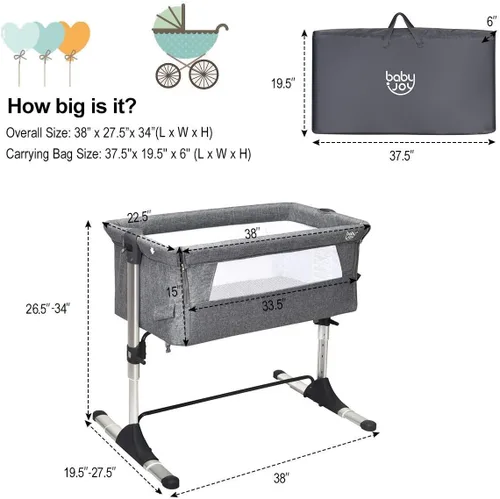Miniatura 7 de BABY JOY Cuna de noche para bebé, cuna portátil de viaje con bolsa de transporte, cuna para recién nacidos para bebés, cuna para niños con colchón