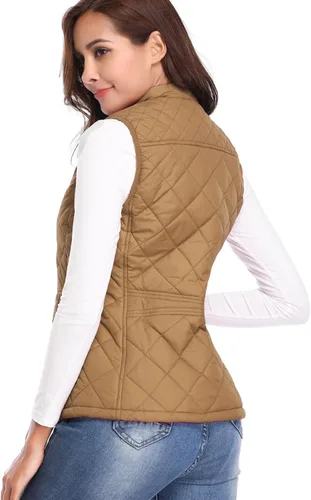 Miniatura 3 de Fuinloth - Chaleco acolchado para mujer, diseño de cuello alto, ligero, con cierre