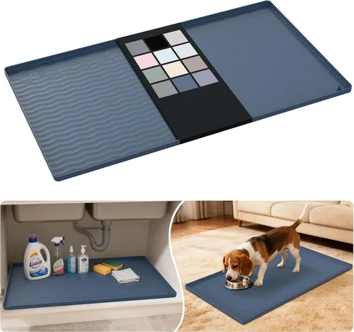 Miniatura 28 de URMONA Tapete de silicona impermeable para debajo del fregadero, 34 x 22 pulgadas, forro para estante de cocina y baño, protector de gabinetes