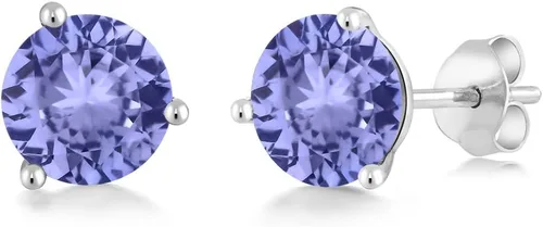 Miniatura 88 de Gem Stone King Aretes de oro de 14 quilates, 0.236 in, piedra natal redonda, Martini, 3 puntas, aretes de oro para mujer