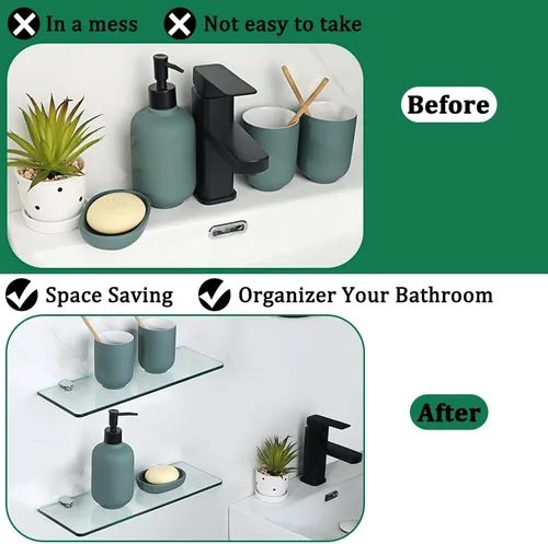 Miniatura 6 de SAYAYO Estantes flotantes de vidrio para baño, estante de vidrio templado cromado de 15 x 5 pulgadas para pared, 1 paquete, transparente