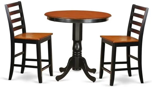 East West Furniture JAFA3-BLK-W Juego de encimera de cocina de 3 piezas para espacios pequeños contiene una mesa de comedor redonda con pedestal y 2