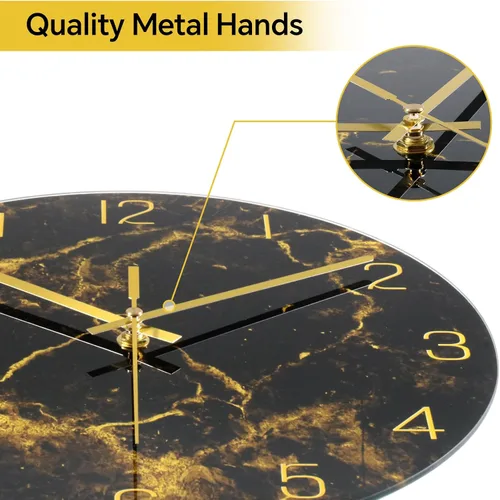 Miniatura 2 de VIKMARI Reloj moderno con textura de mármol negro, manecillas doradas, decoración de cocina, reloj de pared de 12 pulgadas, funciona con pilas, sin