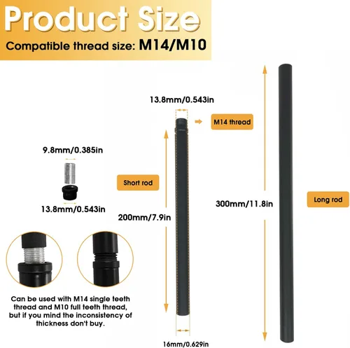 Miniatura 2 de KCO Lighting M14 - Varilla de extensión roscada de 7.89 pulgadas y 11.8 pulgadas, varillas de extensión negras, accesorios de iluminación, varillas