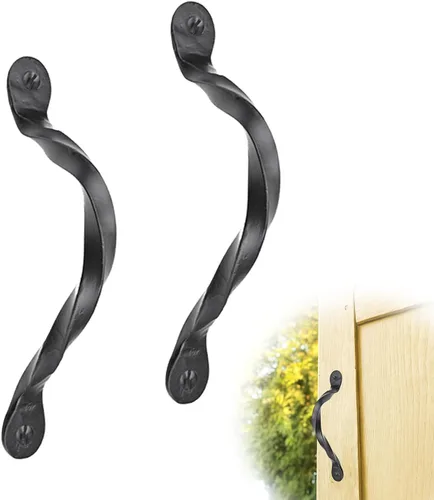Miniatura 22 de Paquete de 2 manijas decorativas negras de 4.5 pulgadas, manija decorativa de puerta de hierro, manija de puerta de metal rústico para puertas Negro