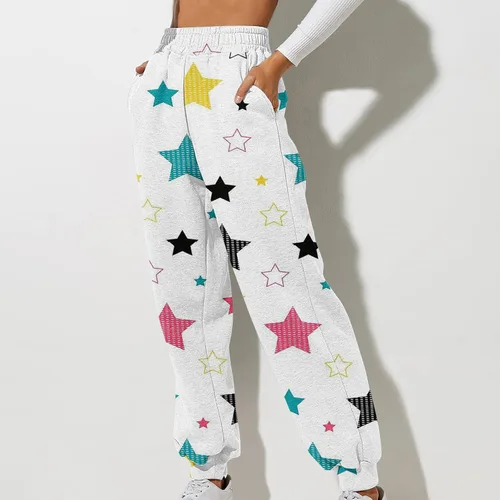 Miniatura 2 de Pantalones de chándal Estampado navideño para mujer rectos, cintura alta, elásticos, sueltos, básicos