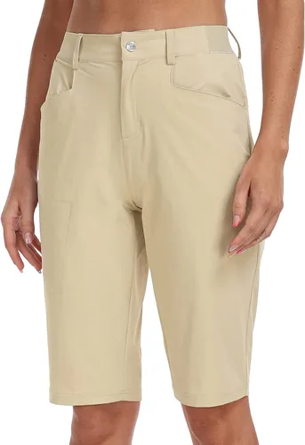 MoFiz Women 13" Slim Fit Cargo Hiking Shorts Knee Length Elastic Waistband Women Golf Shorts with Right Thigh Zip Pocket