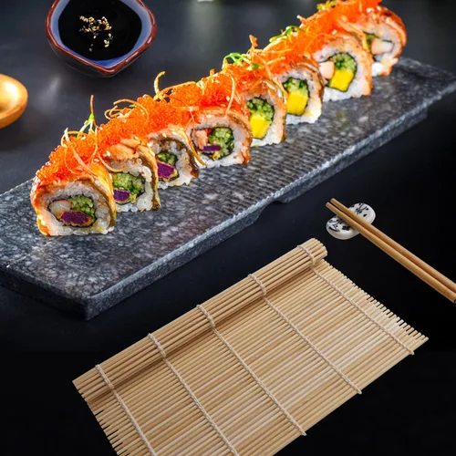 Miniatura 5 de Kit de Fabricación de Sushi, Juego Profesional de Fabricación de Sushi con Bazooka y Rodillo Incluye Alfombrilla de Bambú, Molde de Corte, Cuchillo