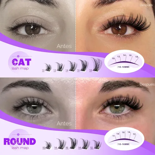 Miniatura 2 de Pawotence Kira - Extensiones de pestañas en racimo Wispy de 0.394-0.709 in, extensiones de pestañas individuales suaves y cómodas con banda fina