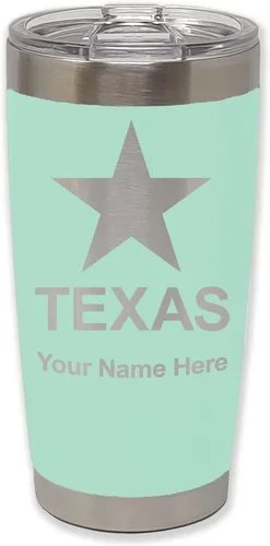 Miniatura 35 de LaserGram Vaso aislado al vacío de 20 onzas, bandera de Texas, grabado personalizado incluido (negro)