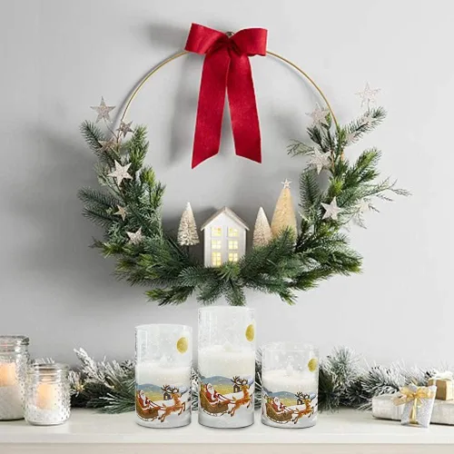 Miniatura 5 de Eldnacele Vela de cristal sin llama de Papá Noel con temporizador remoto, funciona con pilas, velas LED parpadeantes, paquete de 3 velas de Navidad