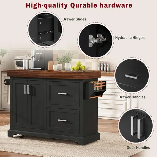 Miniatura 6 de LUMISOL Carrito de cocina con 2 cajones extra grandes, estante para especias y toallas, isla de cocina con escritorio de 3.5 pulgadas de grosor