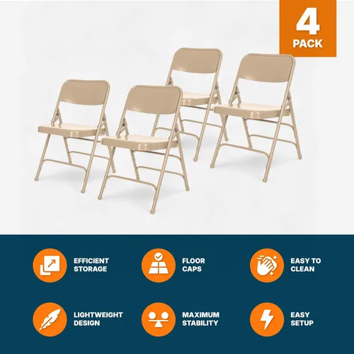 Miniatura 7 de OEF Furnishings Serie OEF300 Sillas Plegables de Acero Premium de Servicio Pesado, Sillas Comerciales de Metal con Triple Refuerzo y Bisagras Beige