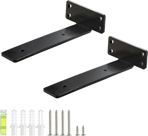 HEART ART Soporte flotante para estante de 6 pulgadas, paquete de 2 soportes de estante resistentes, soportes en L para estantes, color negro, 6