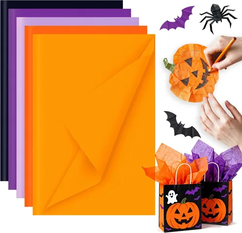 Shindel 120 hojas de papel de seda de Halloween, 20 x 14 pulgadas, papel de regalo para Halloween, manualidades, bolsas de regalo, cajas de 5