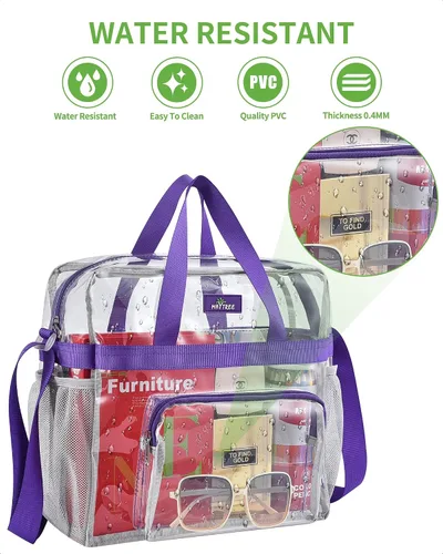 Miniatura 4 de MAY TREE Bolsa transparente para eventos en estadios de 12 x 6 x 12 pulgadas, bolsa de almuerzo transparente con correas reforzadas para trabajo