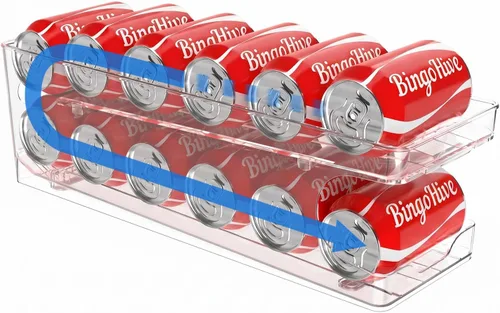Miniatura 10 de Organizador de latas de soda enrollable BingoHive para refrigerador, dispensador de latas para cerveza, soda, seltzer, lata de pop, organizador
