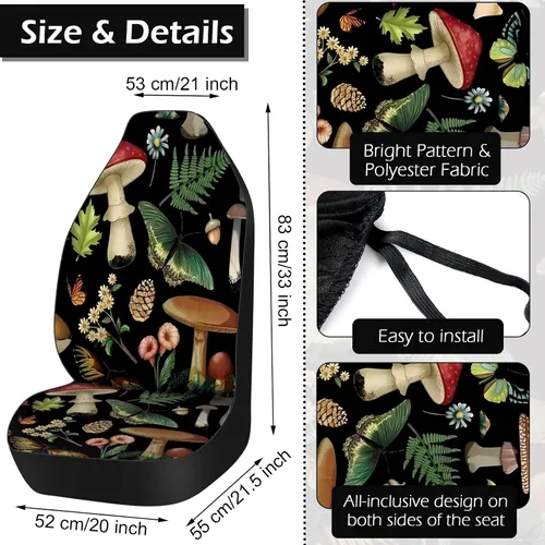 Miniatura 3 de 17 piezas de fundas de asiento de coche con diseño de hongos, accesorios completos para automóviles para mujeres y hombres, protector de asiento