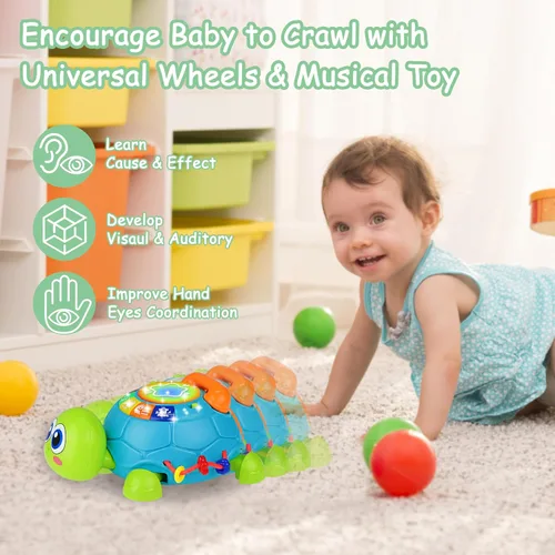 Miniatura 2 de KWYZ Juguetes para bebés de 6 a 12 meses, juguetes musicales de tortugas para bebés que gatean de 12 a 18 meses, juguetes para tiempo de barriga